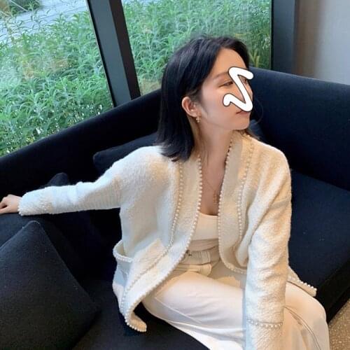 Slim Tweed Women Cardigan Jackets Fashion Coats Female Winter Korean Style Double Row Beading Long Sleeved