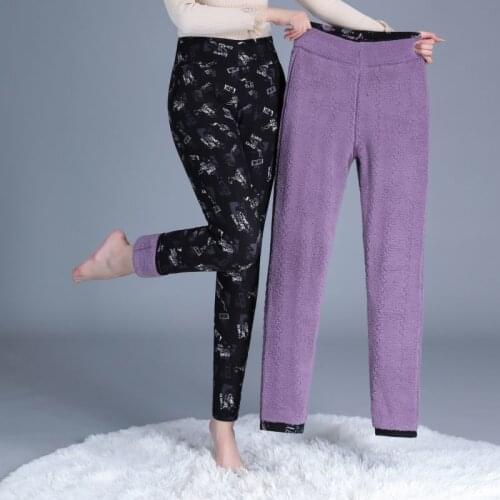 2021 Autumn Winter Fashion Plus Velvet Warm Leggings Female Printing Flowers Thick Pants Ladies Elasticity Casual Leggings Z555