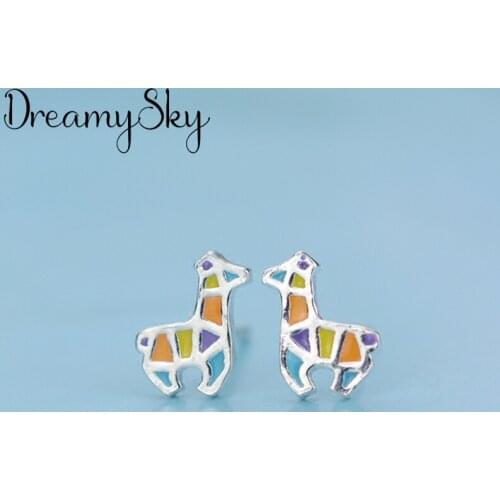 DreamySky Real Pure Silver Color Cute Colorful Deer Earrings For Women Wedding Christmas Jewelry Pendientes Brincos