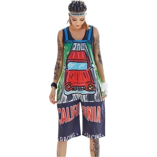 2018 Summer Women Sleeveless Camisole Casual Playsuits Lady Fashion Loose Plus Size Rompers Cartoon Letter Print Jumpsuits Z212