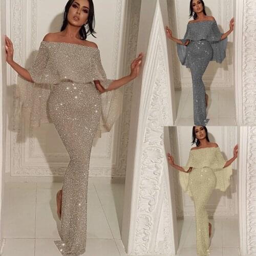 Donsignet New Fashion Sexy Ruffles Strapless One Shoulder Dresses for Women Package Hips Split Dresses for Women Party