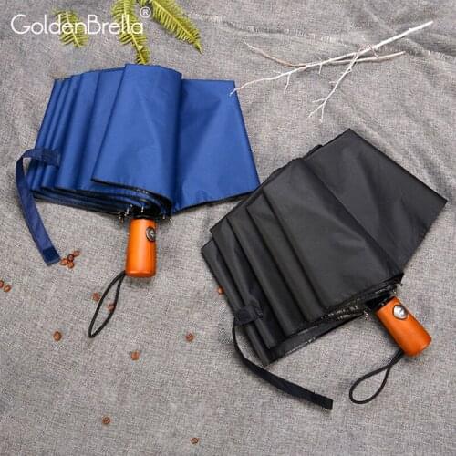 New Wooden Handle Automatic Male Umbrella Rain Women For Gift High Quality 3Folding Umbrella Men Business Windproof Paraguas