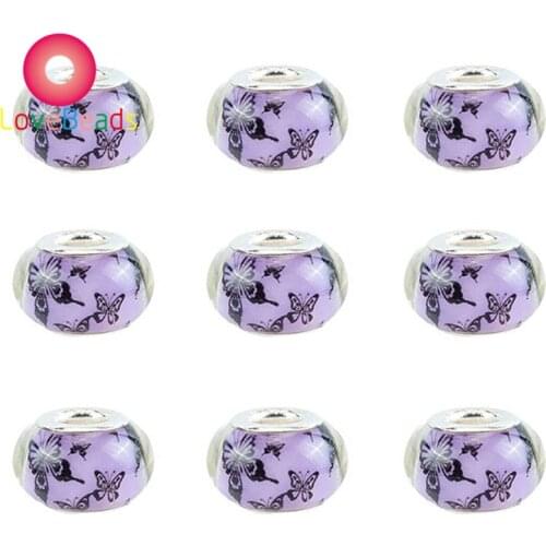 10 Pcs 14x8mm Clear Color Butterfly Large Hole Round Spacer Beads Charms Fit Pandora Bracelet Necklace Women DIY Crafts Jewelry