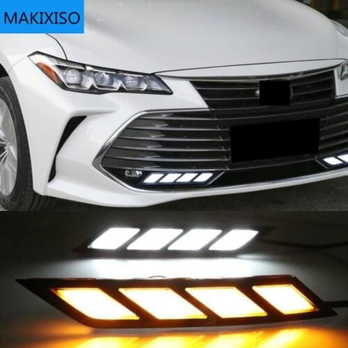 2PCS Dynamic Yellow Turn Signal 12V Car DRL LED Fog Lamp LED Daytime Running Light For Toyota Avalon 2018 2019