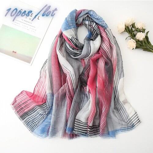 2020 Printed Plaid Polyester Scarf Women Muslim Hijabs Female Geometric Striped Shawls Head Wrap 6 Colors 10pcs/Lot Wholesale