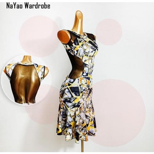 2020 TL617 Floral Sleeveless See Through Back Latin Dance Dress Women Performance Costume Waltz Tango Fox Trot Latino Dancewear