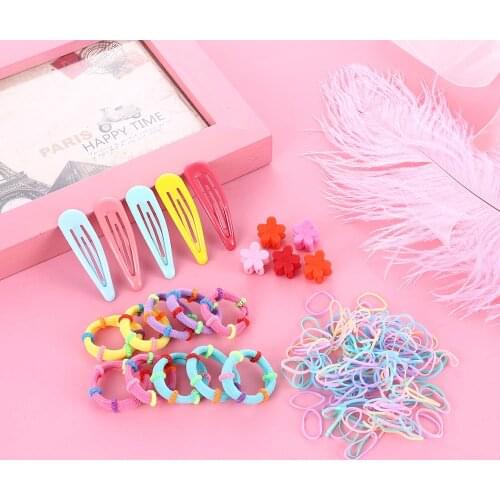 220pcs popular Korean florets simple hairpin head rope rubber bands gift box set for children baby loops flower clip BB clip