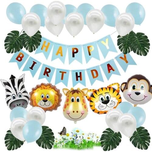 34pcs/set 10inch Latex Balloons Decorations Happy Birthday Party animals Balloons Child Birthday Decor flag Party Supplies