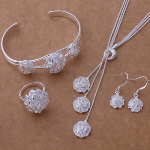 925 sterling silver Jewelry Sets Bangle 079 + Necklace 541 + Earring 288 + Ring 286 /ascajjja draamiha AS208