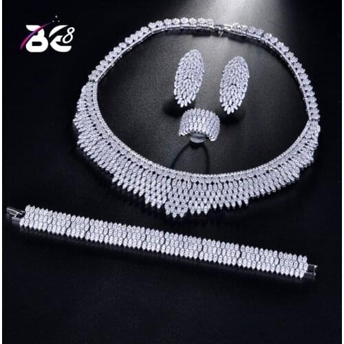 Be 8 Hot Sale Crystal AAA Cubic Zirconia Necklace Earrings 4pcs Set Elegant Jewelry for Women African Beads Jewelry Set S174
