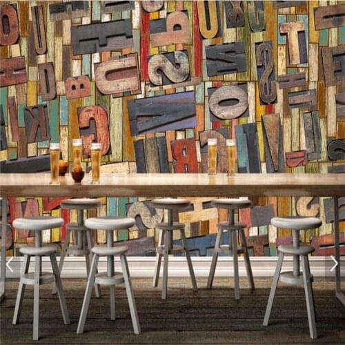 Beibehang Custom photo background wallpaper living room TV American nostalgic wood grain 3D alphabet restaurant bar backdrop