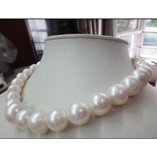 Free Shipping HUGE 18"12-15MM NATURAL AUSTRALIAN SOUTH SEA GENUINE WHITE NUCLEAR PEARL NECKLACE Free Shipping