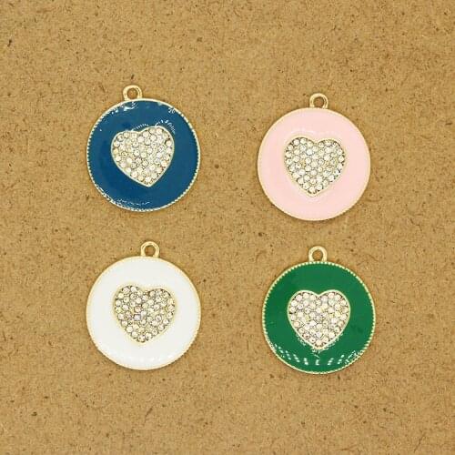 2pcs Shiny Love Rhinestone Earring Enamel Charms Bohemia Vintage Ear Drops Necklace Pendant Accessory DIY Women Jewelry Material