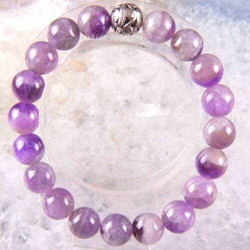 Bracelet 6 8 10 12 MM Natural Stone Gem Round Beads Stretch Purple Crystal Bangle Charm Strand Fashion Jewelry 8"