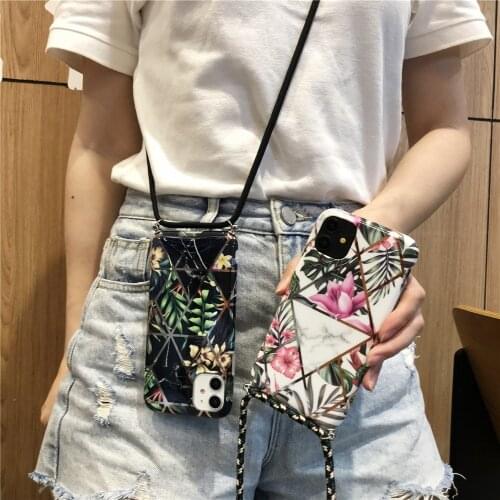 Flower Phone Case For Samsung Galaxy S20 S10 S9 S8 plus 20Ultra Note 10 9 10PRO cover Case with crossbody lanyard Silicone coque