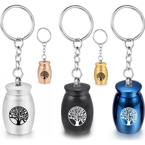 Tree of Life Round Memorial Keychain Jar Cremation Urn Keychain Keepsake Cremation Jewelry Pendant with Link Chain
