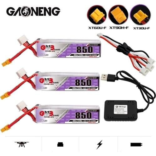 GNB HV Lipo Battery and Charger 850mAh 3S 11.4V 60C/120C XT30U-F Plug for FPV Racing Drone 4 Axis UAV Quadcopter RC Drone Parts
