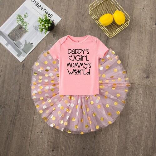Daddys Girl Mommys World Infant Girls Short Sleeve Romper Tutu Skirt Sets Toddler Girl2pcs Fashion Clothing Sets