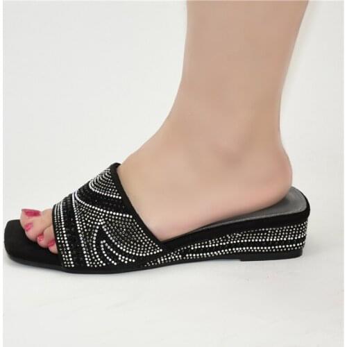 Italian Ladies Shoes Africa New Fashion Decoration Rhinestone Shoes Ladies Banquet Banquet Flat Shoes Low Heels