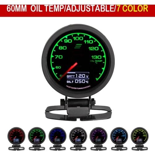 GDy Gauge Oil Temp Gauge 7 Light Color LCD Display With Voltage Oil Temperature Gauge 62mm 2.5" With Sensor Greddi Gauge