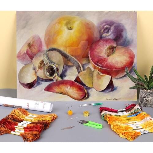 Oil Painting Style Fruits Printed Canvas 11CT Cross Stitch Embroidery Complete Kit DMC Threads Handicraft Counted