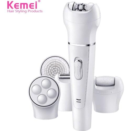 Kemei Electric Washing Brush Epilator Multifunctional Ladies Set 5 IN 1 Rechargeable Bikini Hair Shaver Depilator KM-2199
