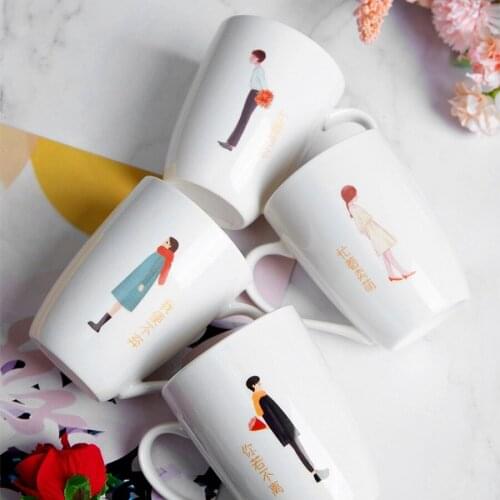 Ceramic Mug Pottery Brief Style Milk Cup White Cute Cartoon Personality Coffee Cup Exquisite Couple Bithday Gift Kawaii Mug