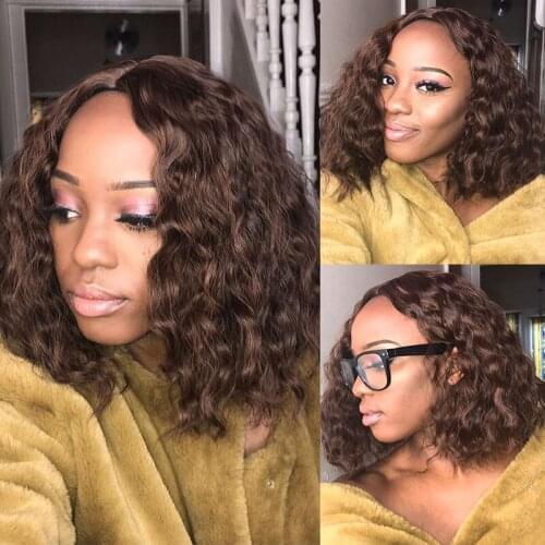 Brown Color Lace Front Human Hair Wigs Curly Wig Short Bob Lace Closure Wig For Women Brazilian Remy T Part Lace Wig Pre Plucked