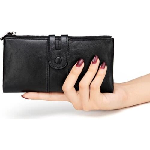 Fashion casual light hand-held first layer cowhide womens wallet clutch long coin purse clutch
