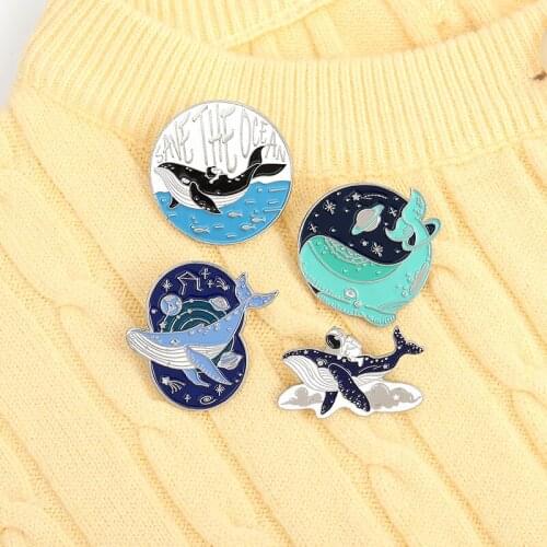 SAVE THE OCEAN 8-piece set Space flying saucer, astronaut whaleEnamel Pins Constellation Ocean Pin Badge Jackets Jewelry gift
