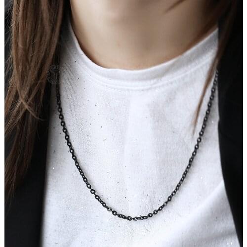 3mm Stainless Steel Necklace Choker for Men Women Rolo Cable Black Color Jewelry Link Chain KN642