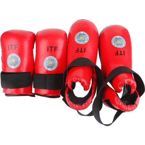 High Quality Red Blue ITF Taekwondo Gloves Foot Ankle Guard Karate Hand guards Martial Arts Training Protector Equipment