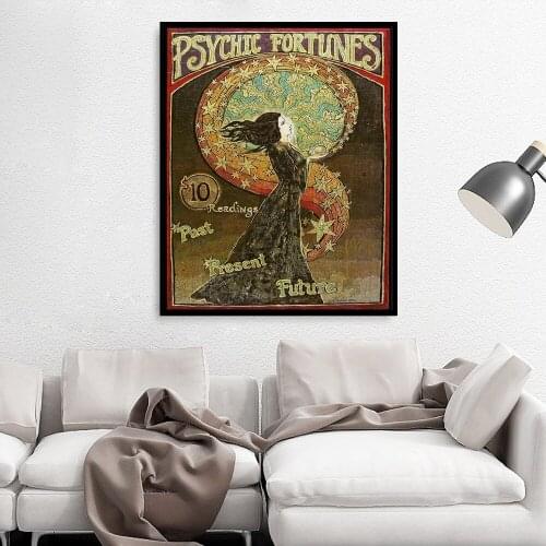 Psychic Fortunes Print Art Nouveau Gypsy Circus Giclee Canvas Painting Pagan Mythology Psychedelic Bohemian Goddess Poster