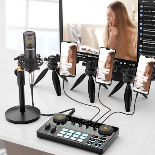 MAONOCASTER Lite AM200S4 Professional Sound Card with 25mm Condenser Studio Microphone for Broadcasting