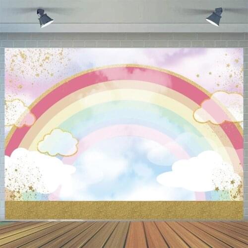 Cartoon Rainbow Cloud Backdrop Girls Baby Shower Party Decor Kids Photography Background Birthday Portraits Room Wallpaper Booth