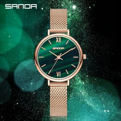 SANDA 2020 Fashion New Women Watch Charming Pattern Dial Leather Strap Waterproof Quartz Wristwatch Girl Gifts Montre Femme 1055