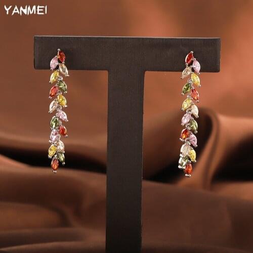 New Two-color Leaf Tassel Earrings for Women Color Zircon Wedding Hanging Jewelry Wedding Banquet Gift Boucle Oreille Femme