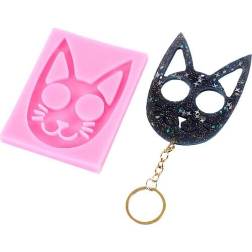 Cat Head Silicone Epoxy Resin Mold DIY Keychain Necklace Pendant Key Chain Jewelry Making Tools