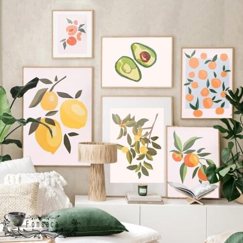 Nordic Fruit Lemon Orange Peach Avocado Posters and Prints Wall Art Canvas Painting Modular Pictures for Interior Home Decor