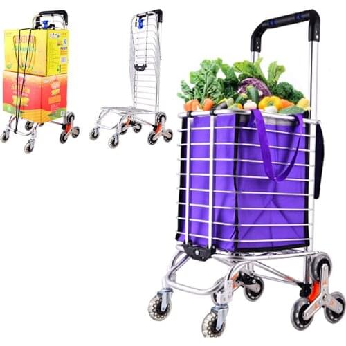 Foldable Aluminum Alloy Shopping Cart Portable Climbing Trolley Luggage Cart Large Capacity Supermarket Shopping Cart