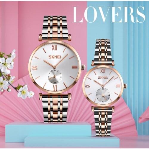 SKMEI 9198 Luxury Quartz Women Watch Fashion Waterproof Stainless Steel Strap Men Watches Ladies Dress Christmas Gifts Clock