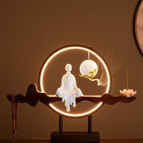 Modern Led Light Incense Burner Ceramic Creative Holder Incense Burner Antiquity Little Monk Brule Encens House Decor EI50IB