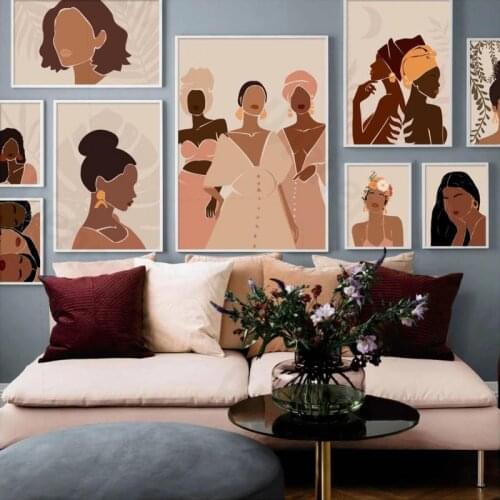 Modern Nordic Home Decor Fashion Black Girl Art Poster Abstract Cartoon Canvas Painting HD Prints Wall Picture Decor Painting