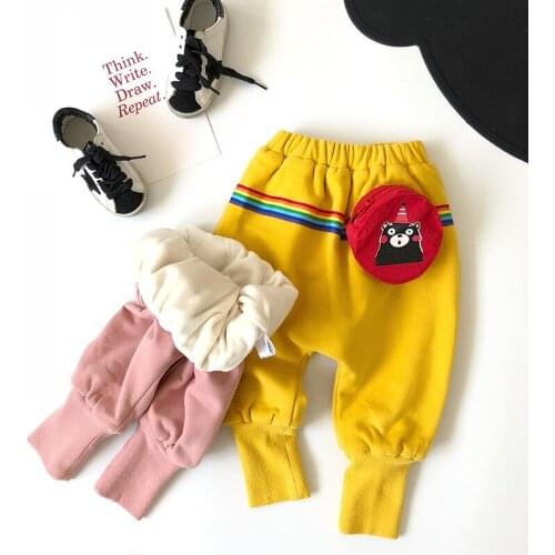 Tonytaobaby New Winter Baby Boy Hip-hop Rainbow Waist Bag Harron Pants with Velvet Pants