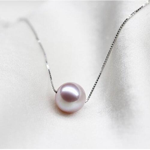 Top 10-11mm White Round Freshwater Pearl Pendant 925 Sterling Silver Chain Necklace