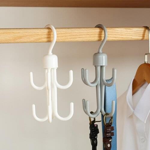 Storage Hanger Multifunctional Strong Bearing Capacity Space-saving 4 Hooks Rotatable Steady Closet Organizer for Tie Belt Hange