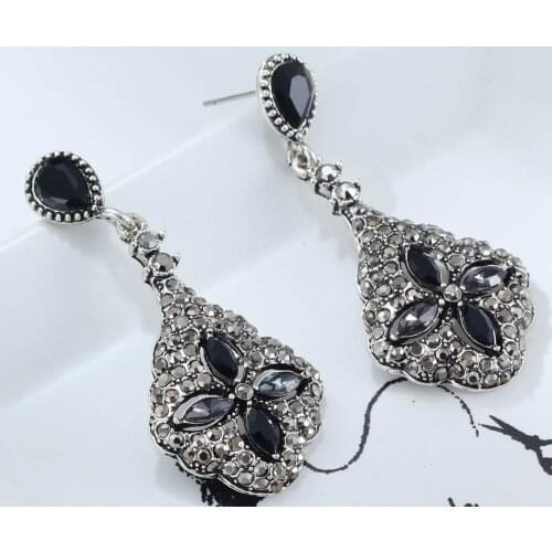 YaYi Jewelry New White Gray Rhinestone Dangle Crystal Earring Womens Fashion Ancient Silver Color Gem Earrings Gift 1208