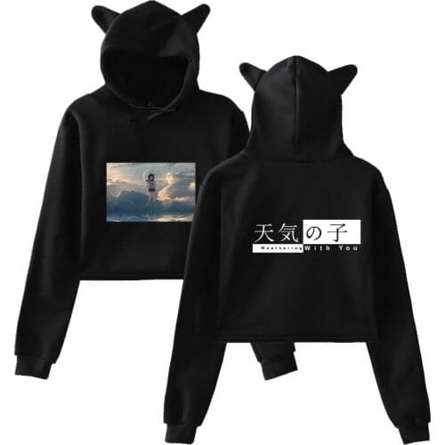 Son of the weather print fashion Cat Ear Hooded Sweatshirt Women Casual Popular long sleeve sweatshirt Navel Hoodies Sweatshirts