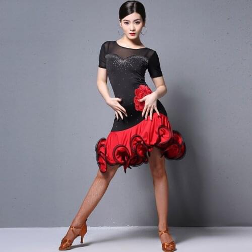 Latin Dance Costume Women Black And Red Practice Clothes Latin Competition Dress Professional Tango Performance Costume DQL1224