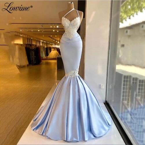 Light Blue Mermaid Long Party Dress For Wedding 2021 Couture Pearls Beading Plus Size Dubai Arabic Special Occasion Evening Gown